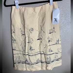 Clio Cream Skirt with Black Artistic Pattern Vintage 90s size medium